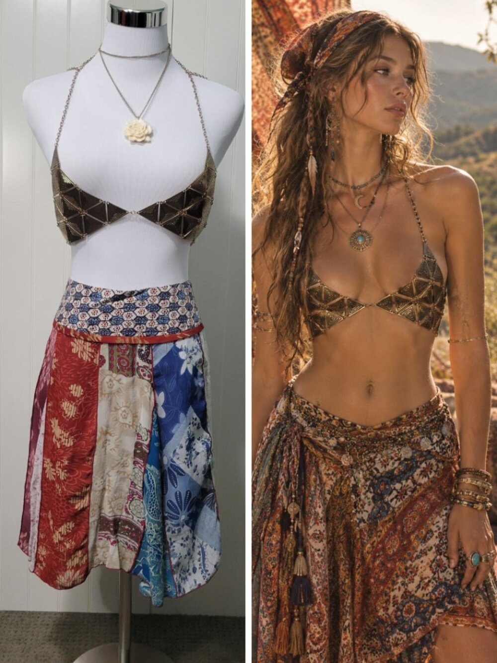 Gold Geometric Chain Metal Plate Bralette Festival Rave Halter Bikini Bralette